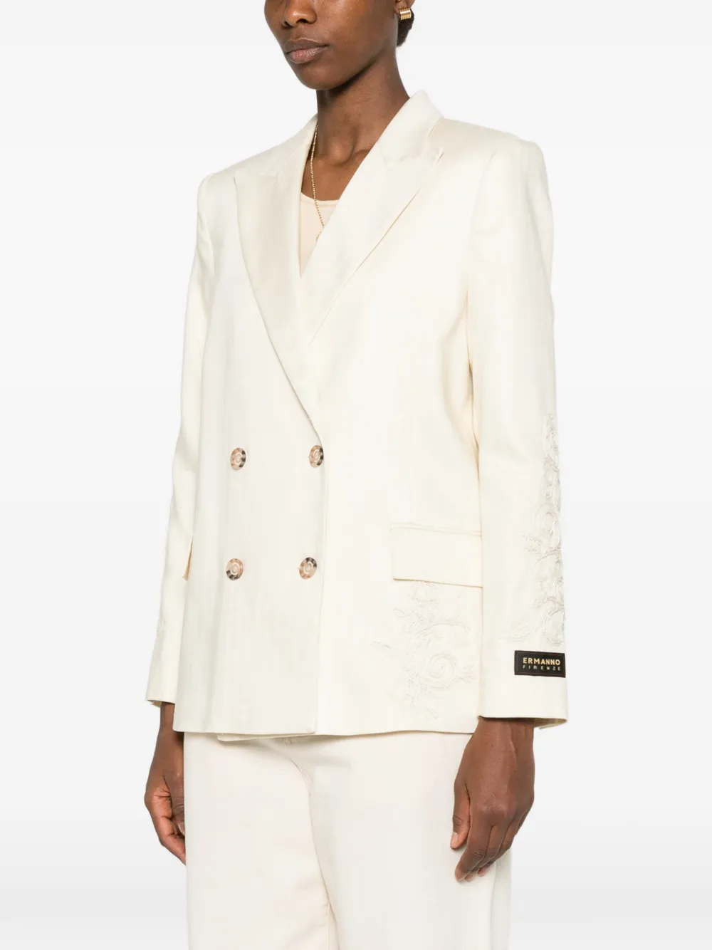 ERMANNO FIRENZE Blazer met borduurwerk en dubbele rij knopen Beige