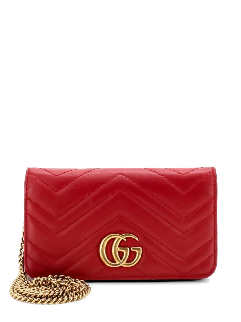 Gucci Pre-Owned GG Marmont Chain Flap Bag Matelasse Leather Mini crossbody bag - Red