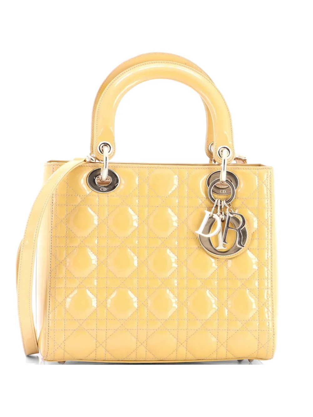 Christian Dior Pre-Owned Lady Dior Bag Cannage Quilt Patent Medium satchel - Nude