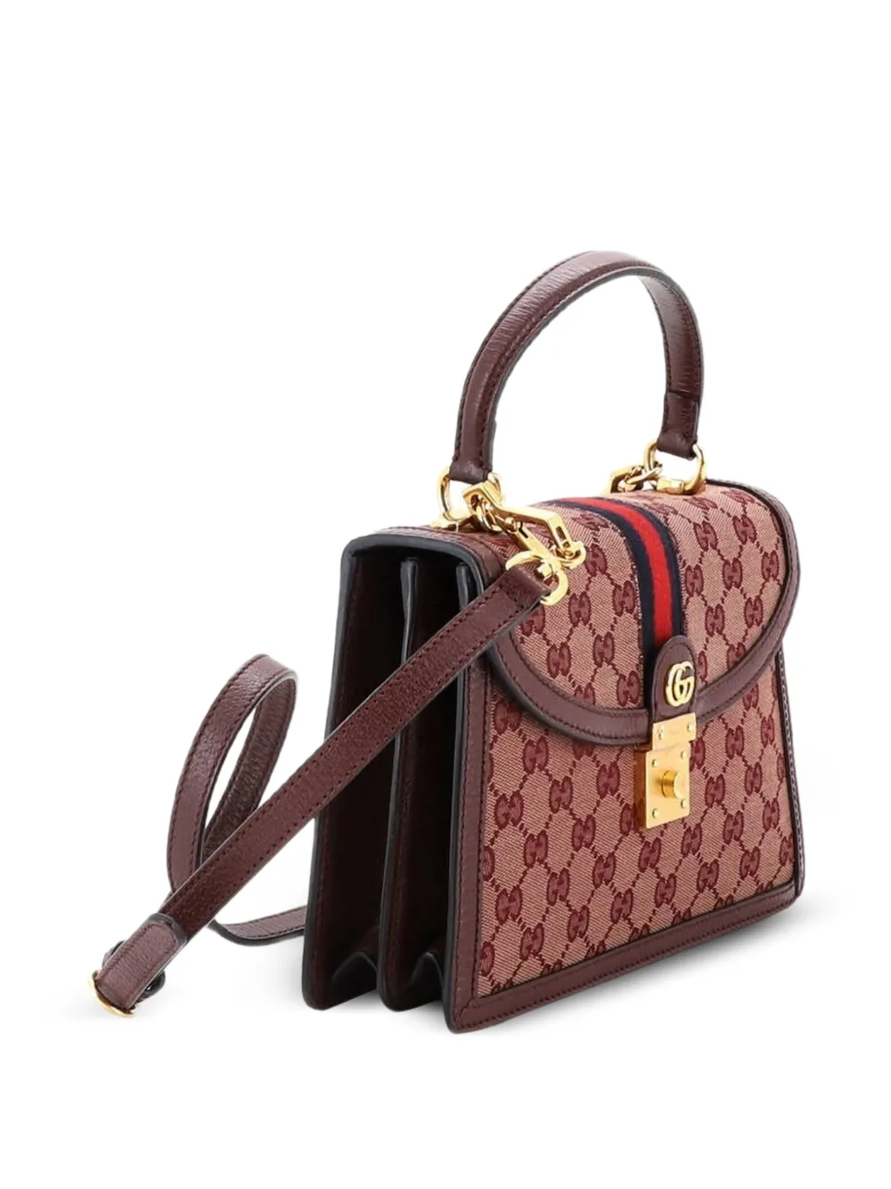  Gucci Pre-owned Ophidia Flap Top Handle Bag Gg Canvas Small Satchel - Red 