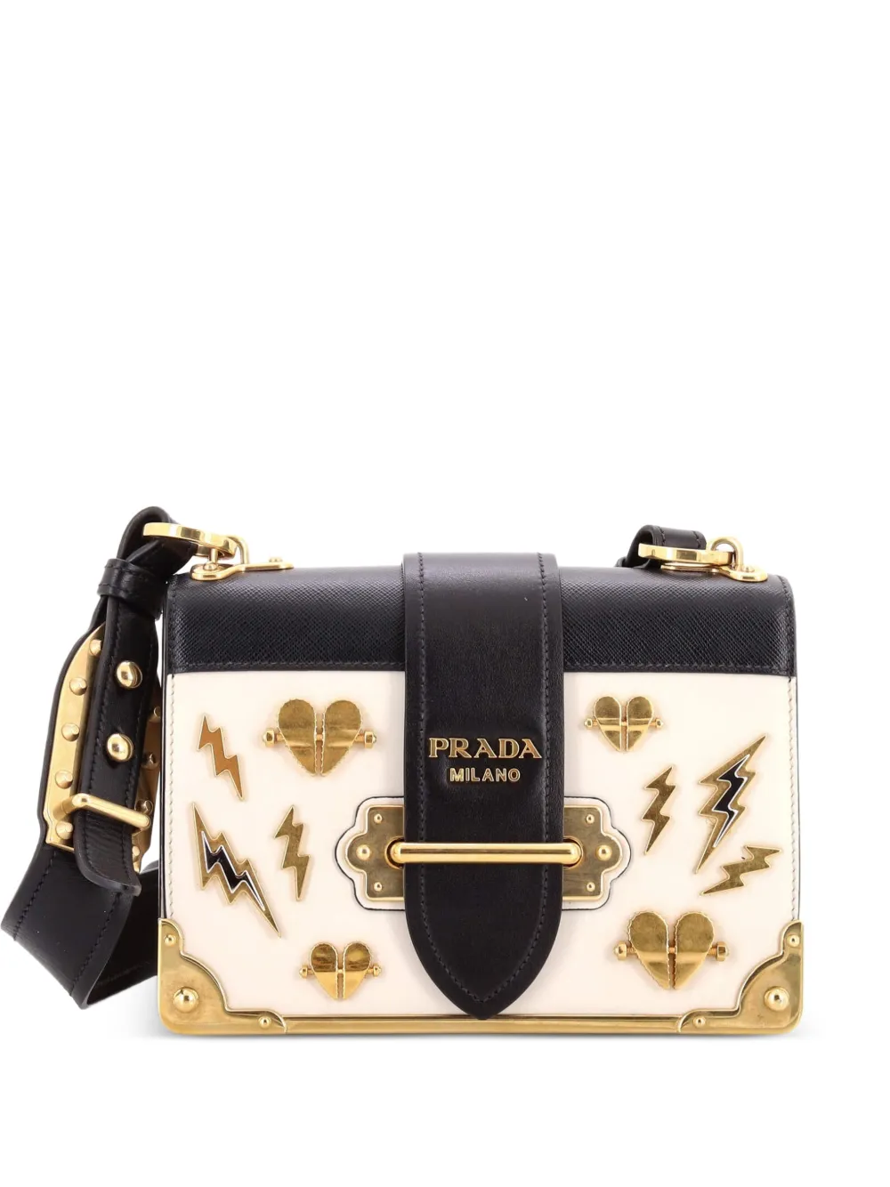 Prada Pre-Owned Cahier Embellished Leather Small crossbody bag - Bianco