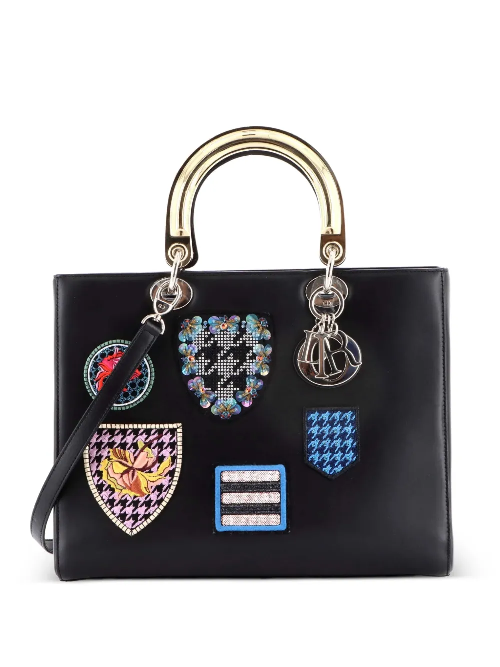 Christian Dior Pre-Owned Lady Dior Bag Patch Embellished Leather Large satchel - Schwarz