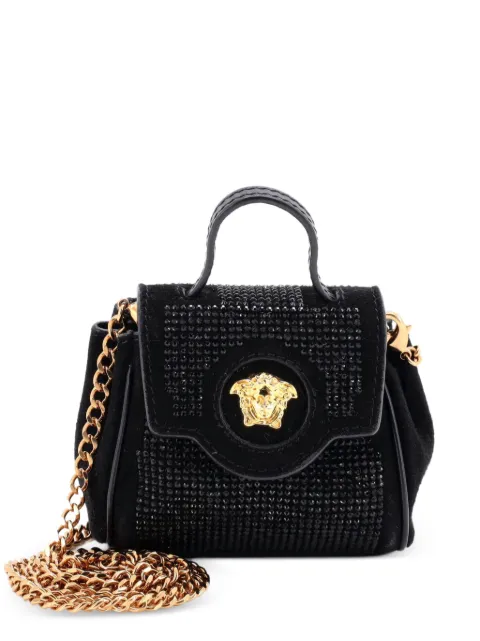 Versace Pre-Owned La Medusa Top Handle Bag Crystal Embellished Suede Micro crossbody bag