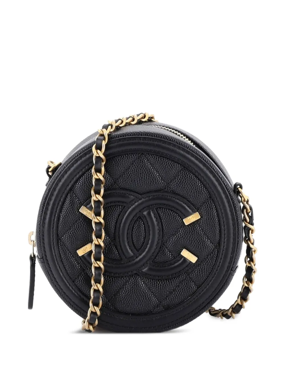 CHANEL Pre-Owned Borsa a tracolla mino in pelle Caviar trapuntata con catena - Nero