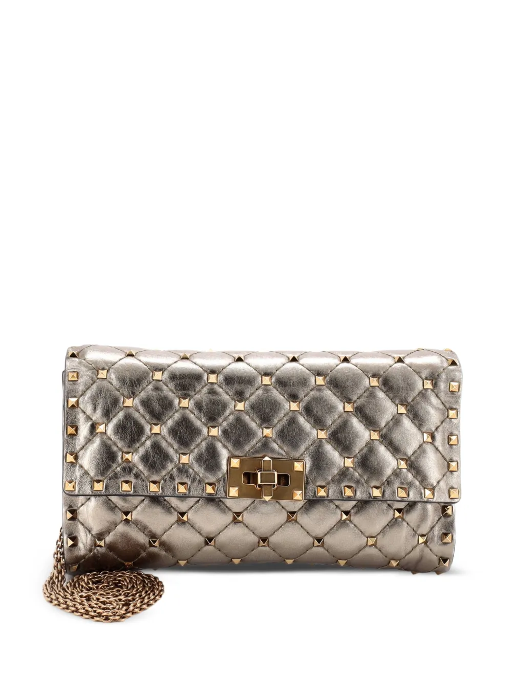 Valentino Garavani Pre-Owned Borsa a tracolla Rockstud Spike piccola in pelle trapuntata con catena - Oro