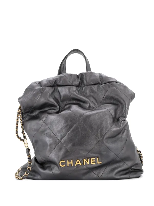 Chanel Pre-owned 22 Chain Quilted Calfskin Large Backpack in Grey