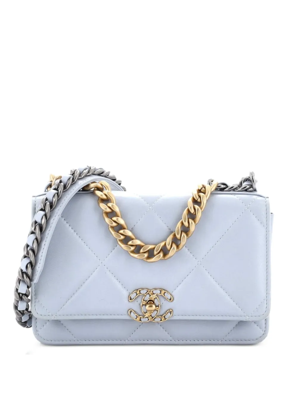 CHANEL Pre-Owned 19 Wallet on Chain Quilted Lambskin crossbody bag - Blue