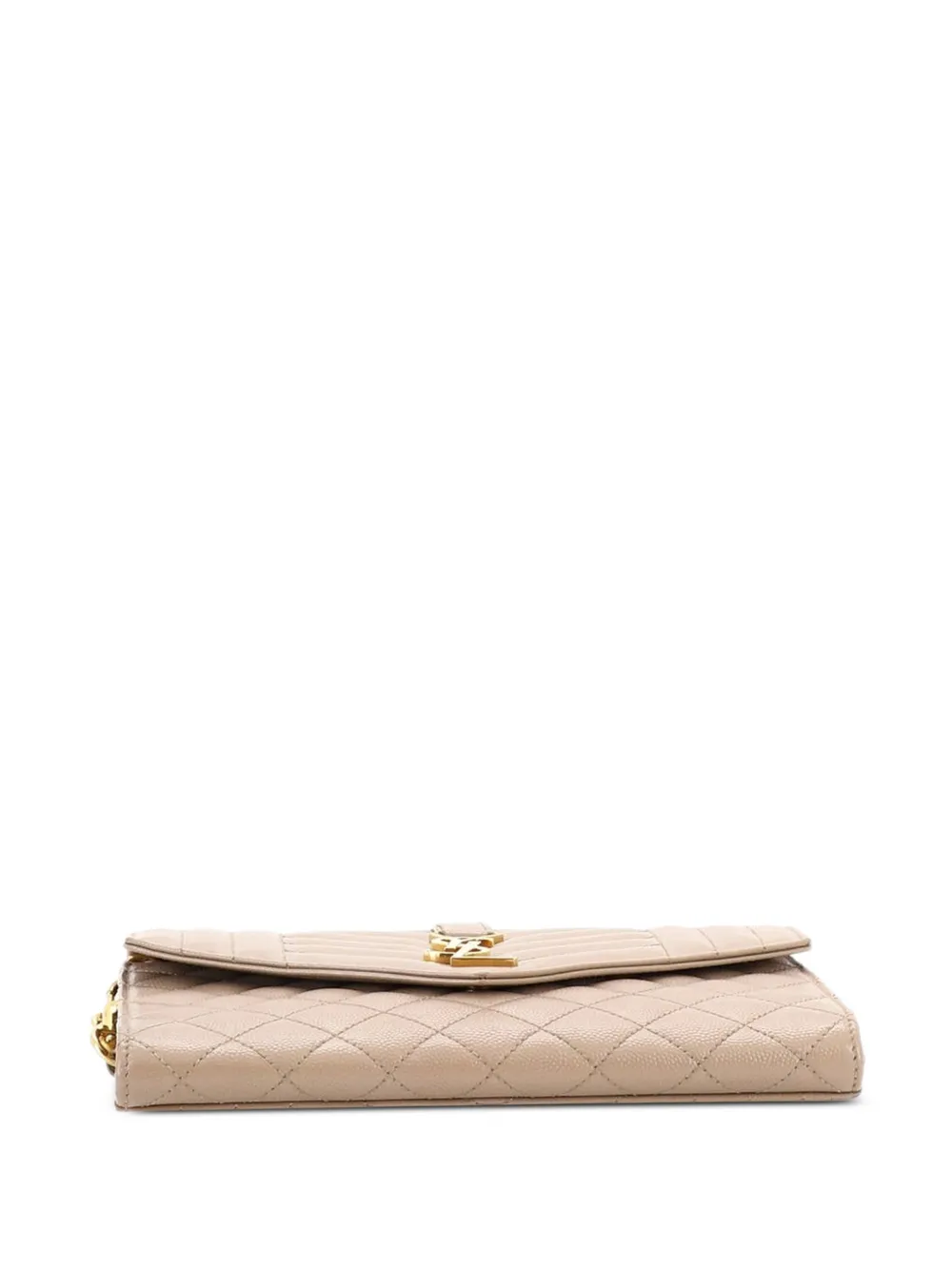  Saint Laurent Pre-owned Classic Monogram Envelope Wristlet Mixed Matelasse Leather Clutch Bag - Neutrals 
