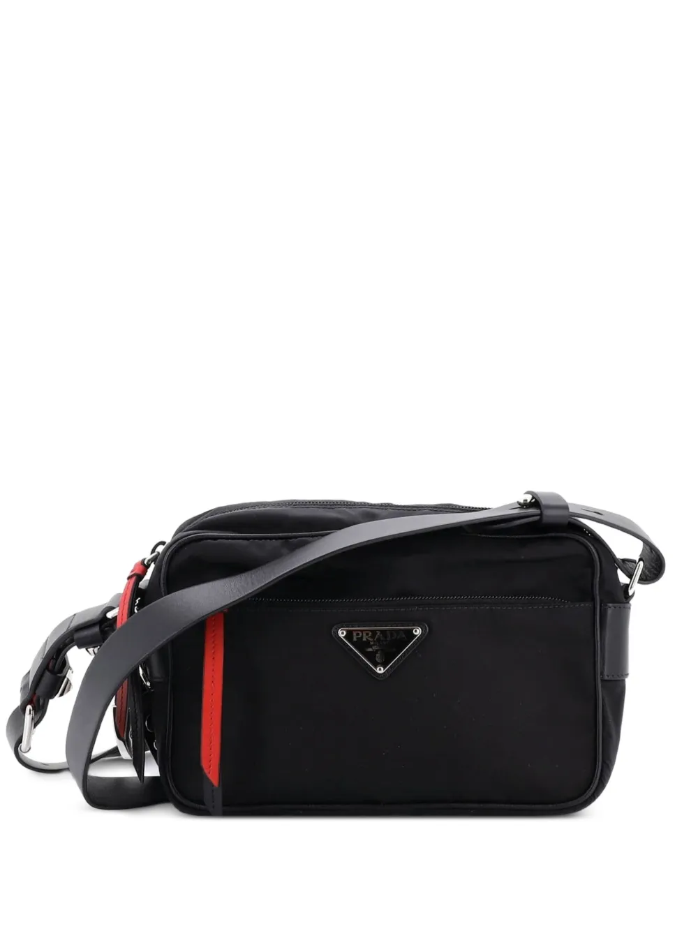 Prada Pre-Owned New Vela Shoulder Bag Tessuto with Studded Leather Small crossbody bag - Nero