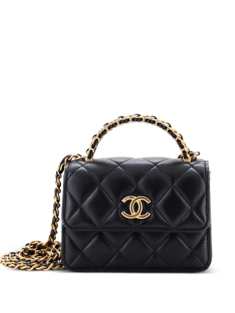 CHANEL Pre-Owned Woven Top Handle CC Flap Clutch on Chain Quilted Lambskin Small satchel - Nero
