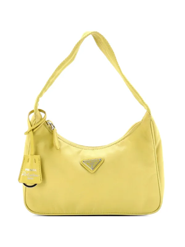 Prada Pre-owned Re-edition 2000 Tessuto Mini Hobo Bag in Yellow