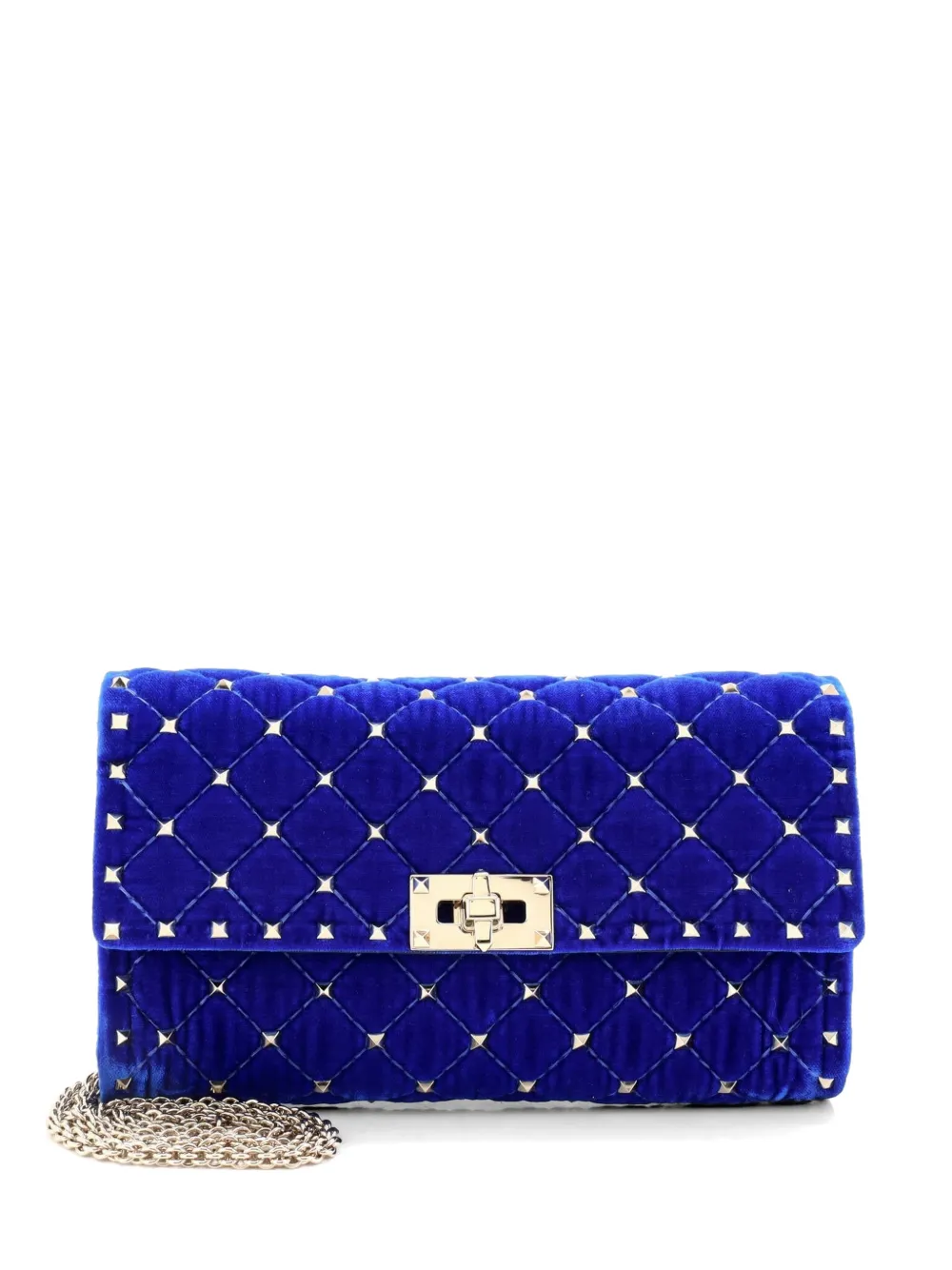 Valentino Garavani Pre-Owned Rockstud Spike Wallet on Chain Quilted Velvet Small crossbody bag - Blu