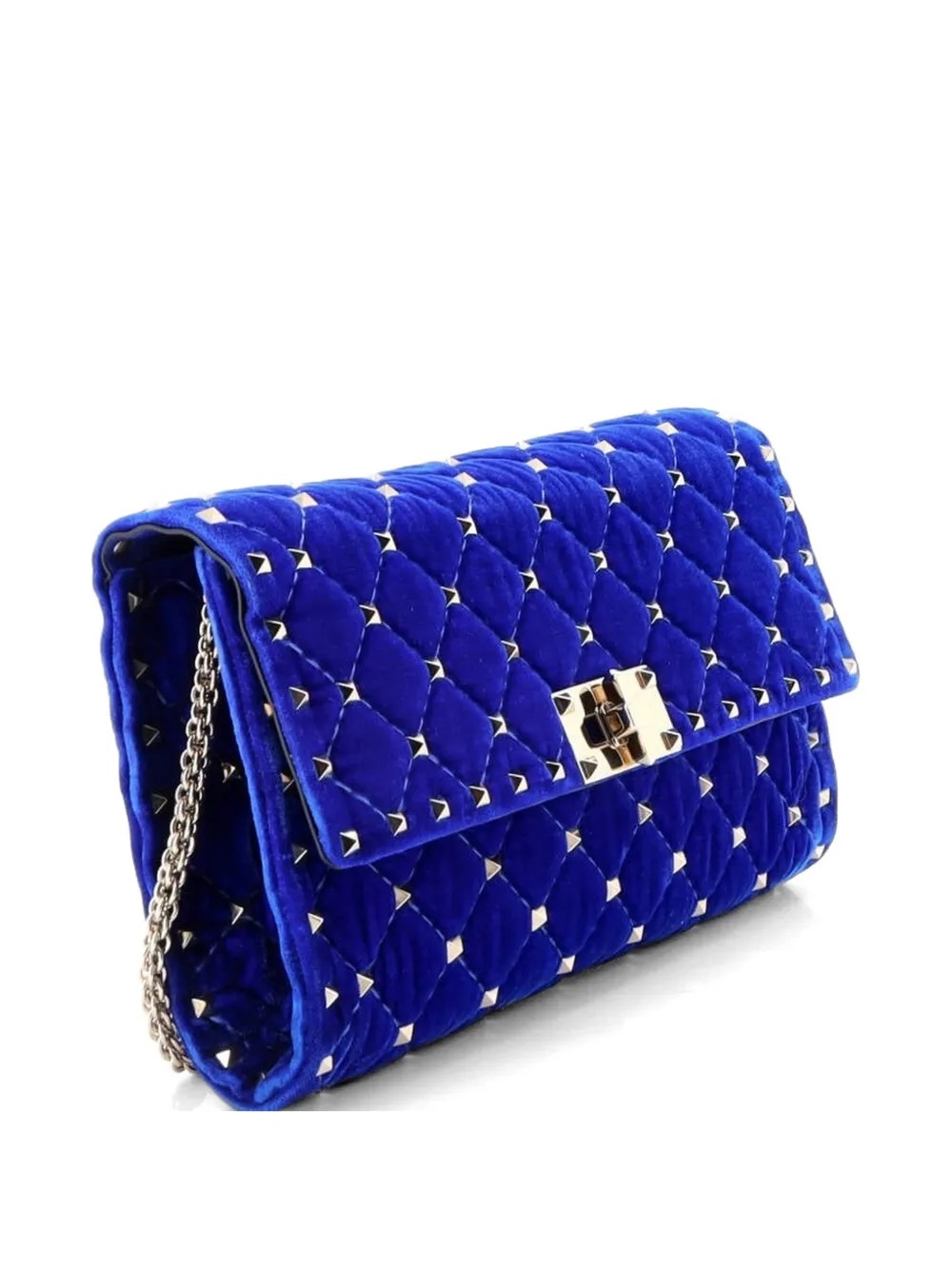  Valentino Garavani Pre-owned Rockstud Spike Wallet On Chain Quilted Velvet Small Crossbody Bag - Blue 
