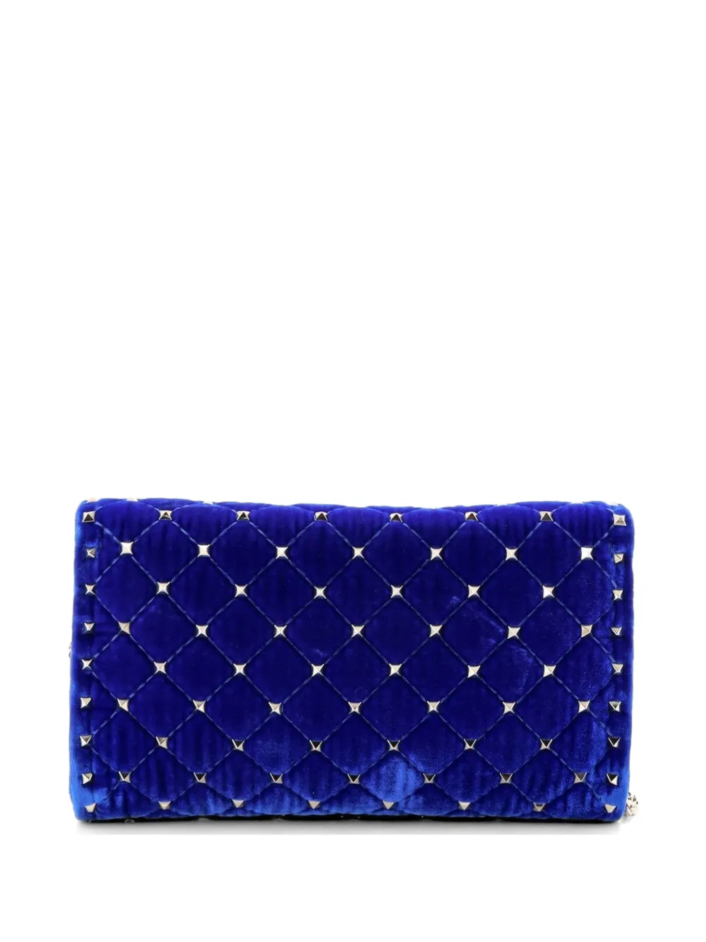  Valentino Garavani Pre-owned Rockstud Spike Wallet On Chain Quilted Velvet Small Crossbody Bag - Blue 