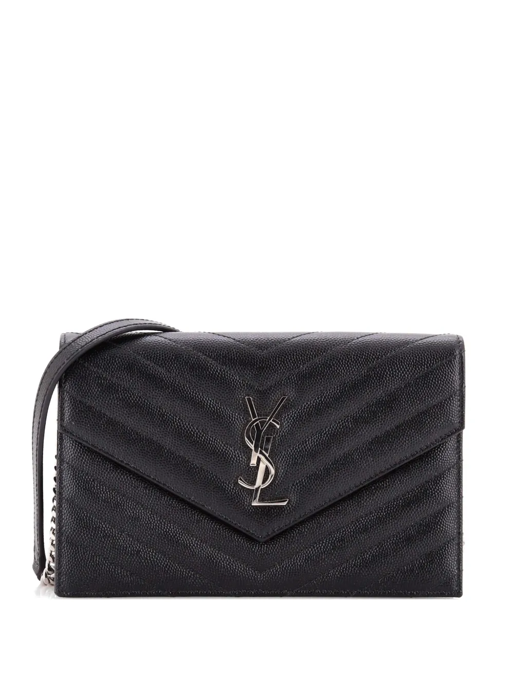 Saint Laurent Pre-Owned Classic Monogram Wallet on Chain Matelasse Chevron Leather Small crossbody bag - Nero
