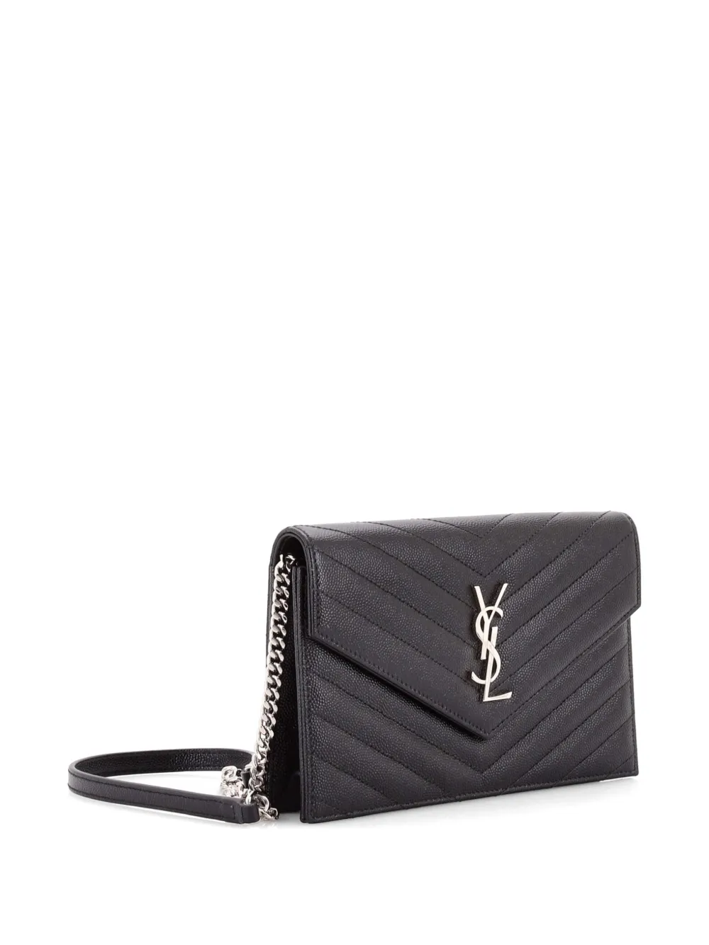  Saint Laurent Pre-owned Petit Sac à Bandoulière Classic Monogram Wallet On Chain Matelasse Chevron En Cuir - Noir 