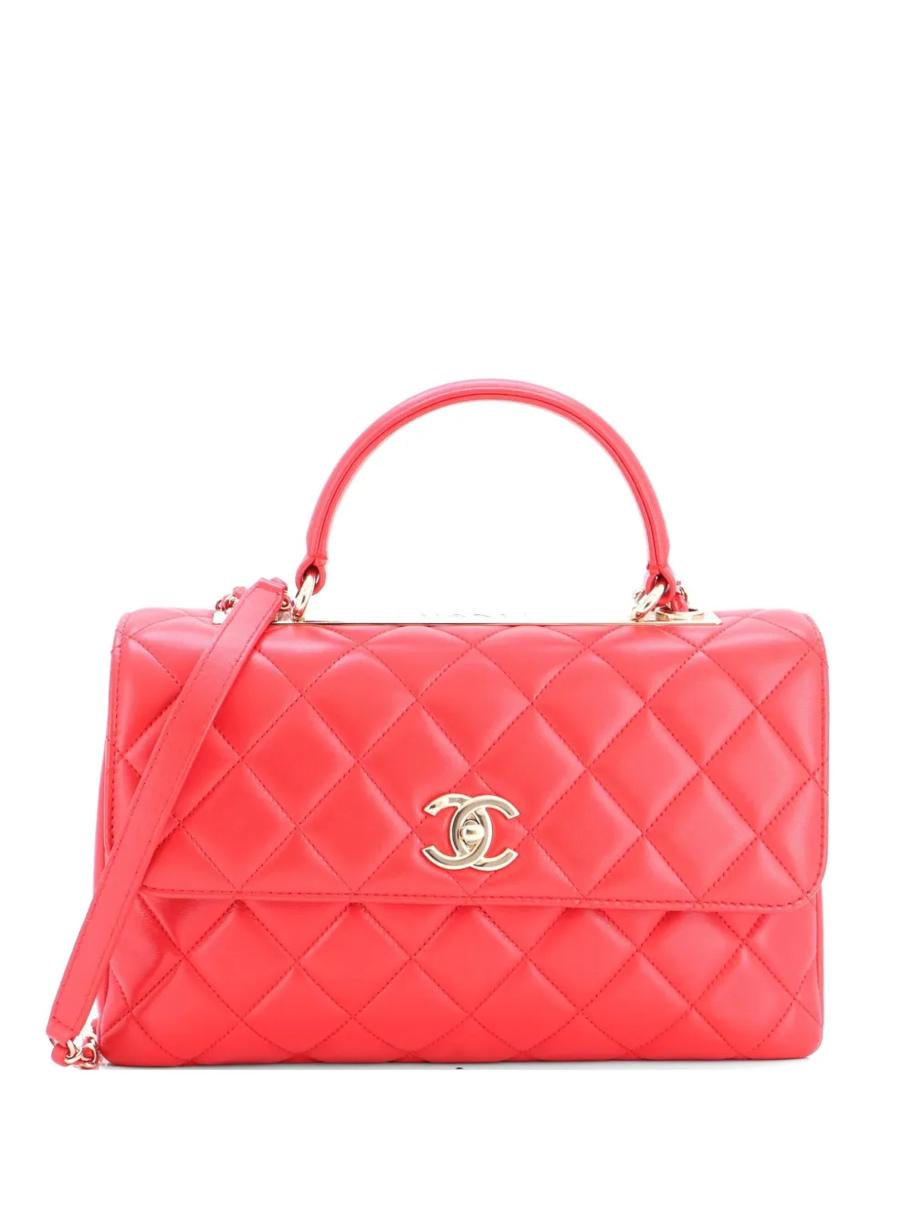 CHANEL Pre-Owned Trendy CC Top Handle Bag Quilted Lambskin Medium satchel - Red