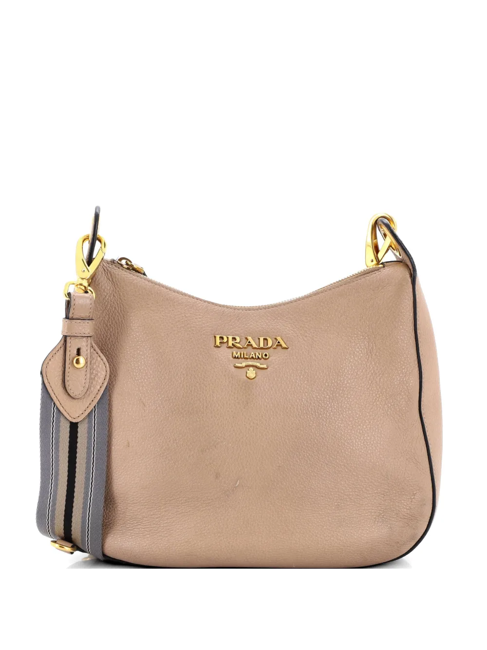 Prada Pre-Owned Striped Strap Zip Hobo Vitello Daino Medium crossbody bag - Toni neutri