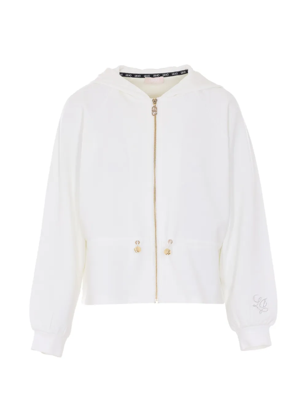 LIU JO Scuba zip strass logo hooded jacket - White