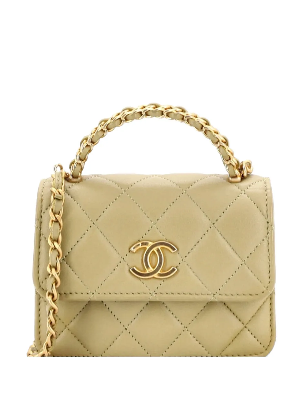 CHANEL Pre-Owned Woven Top Handle CC Flap Clutch on Chain Quilted Lambskin Small satchel - Verde
