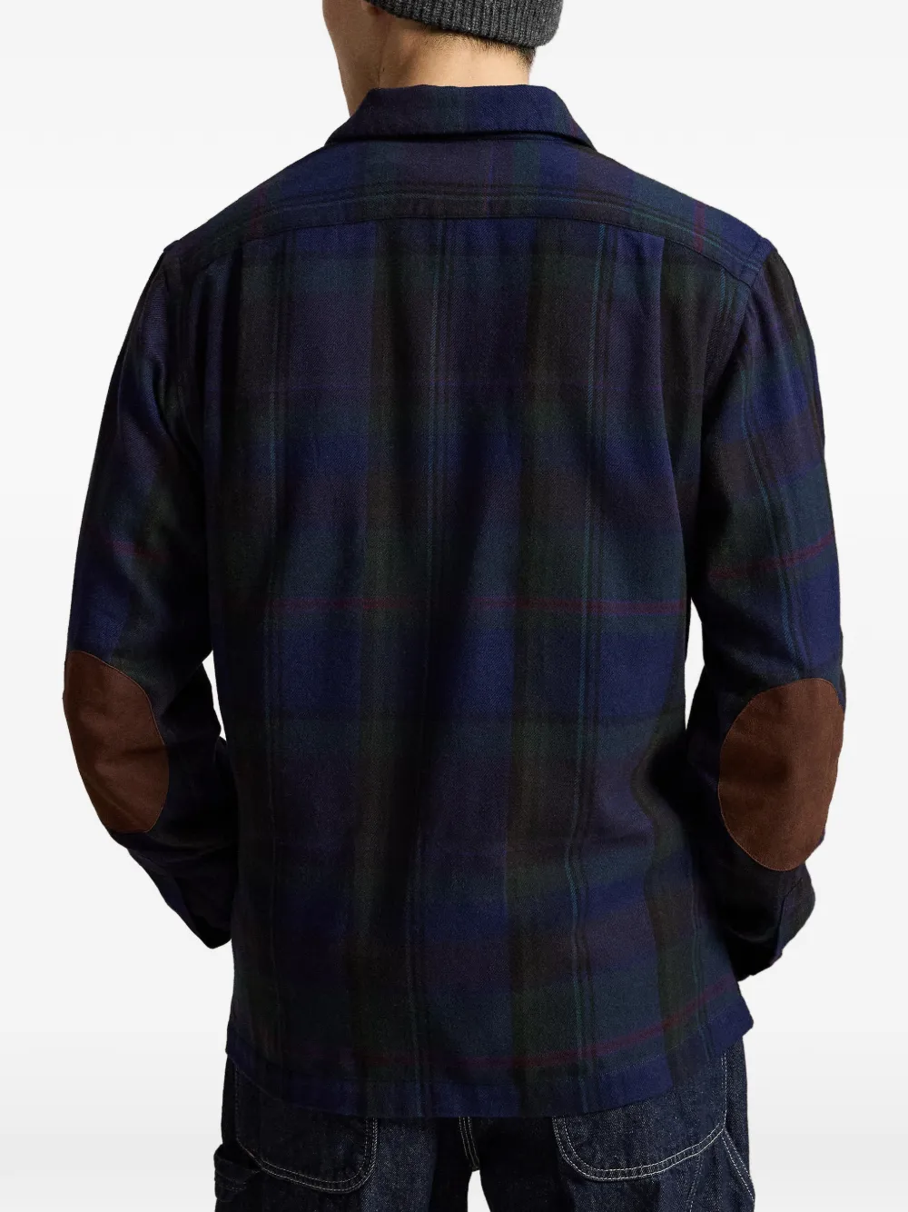 Polo Ralph Lauren Twill geruit overhemd met suède afwerking Blauw
