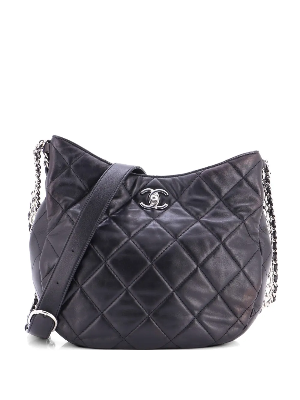 CHANEL Pre-Owned Chain Rows Quilted Lambskin hobo bag - Nero