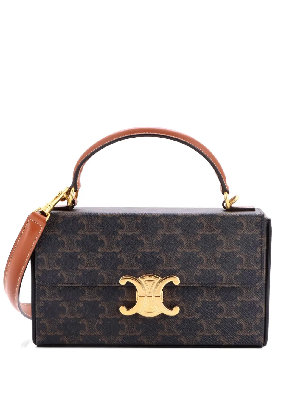 Celine Pre-Owned Triomphe Box Top Handle Bag Triomphe Coated Canvas satchel - Brown