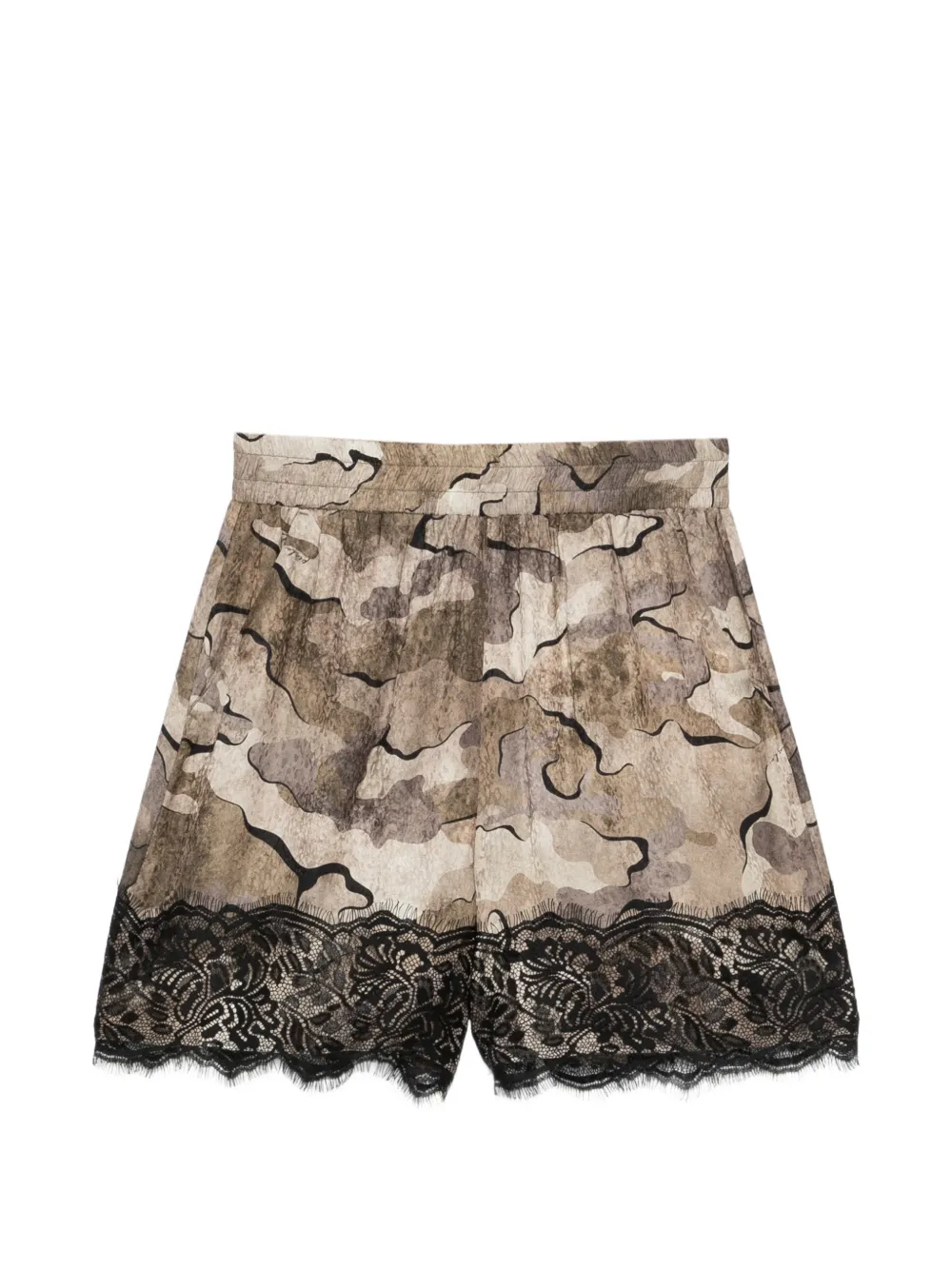 PINKO lace-trim camouflage-print shorts - Nude