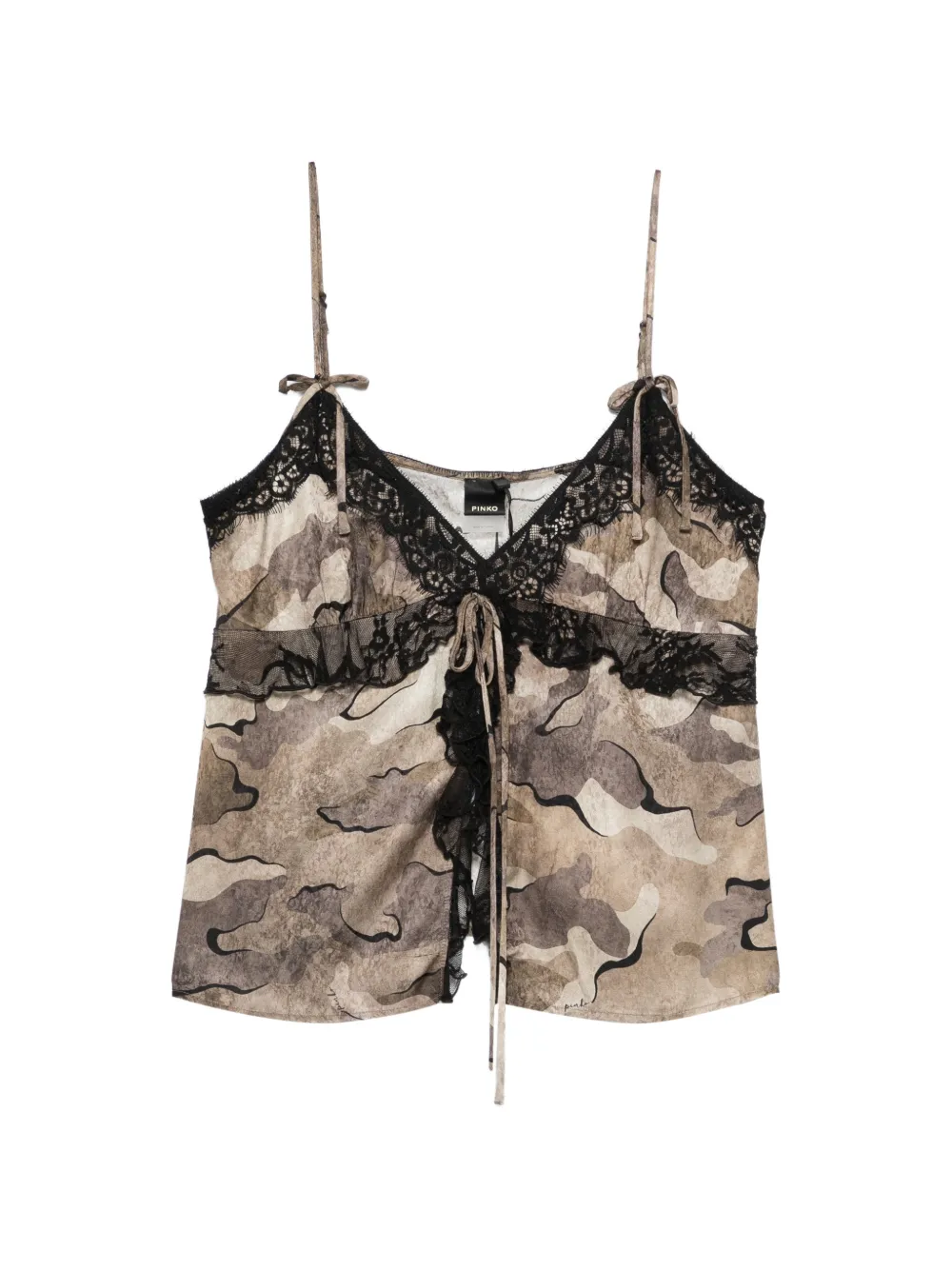 PINKO camouflage-print lace-trim top - Toni neutri