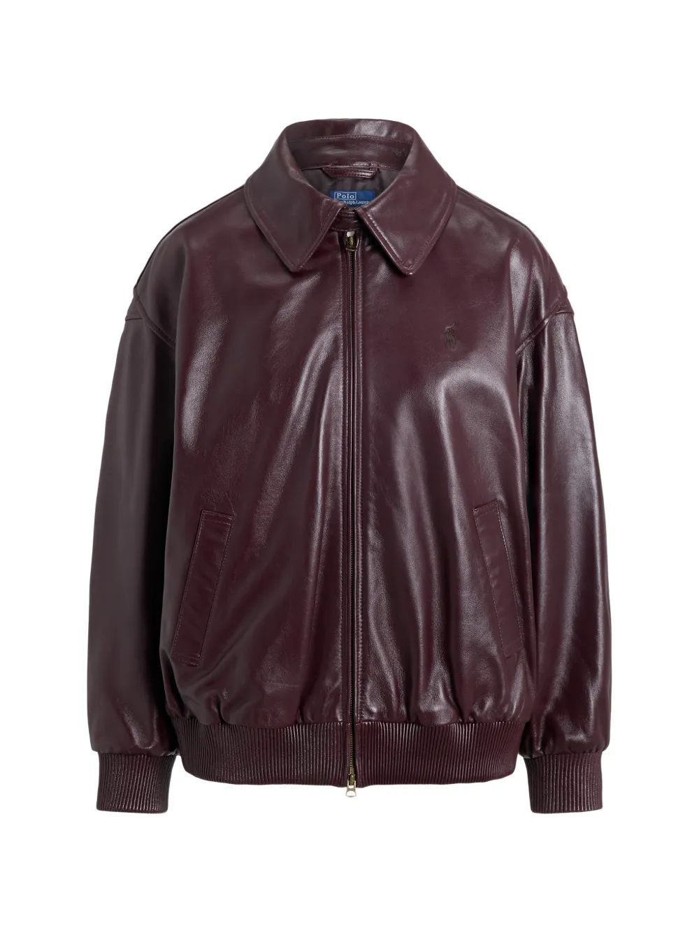 Polo Ralph Lauren Leather Bubble Zip Jacket In Red