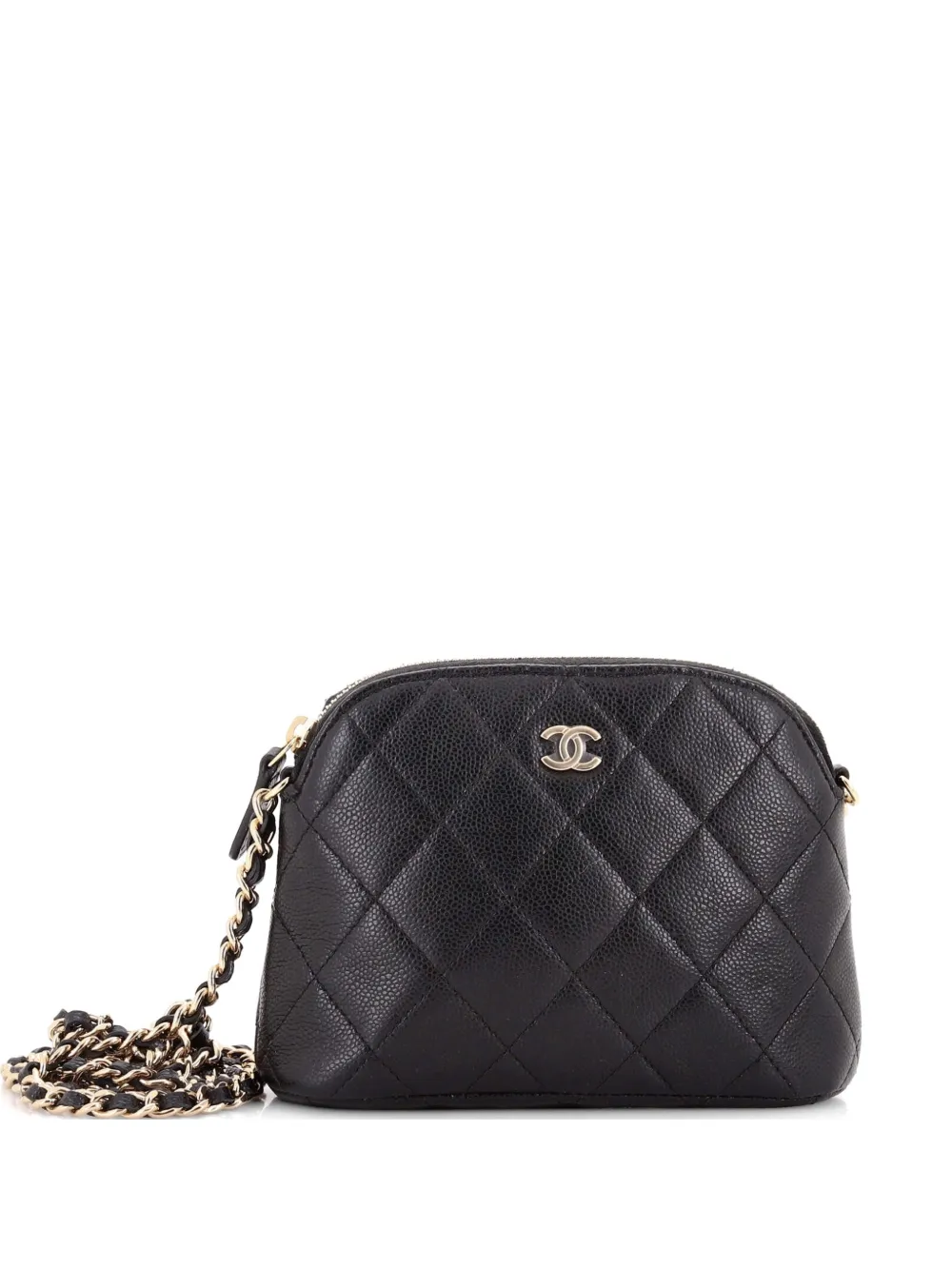 CHANEL Pre-Owned CC Dome Zip Clutch with Chain Quilted Caviar Mini crossbody bag - Nero