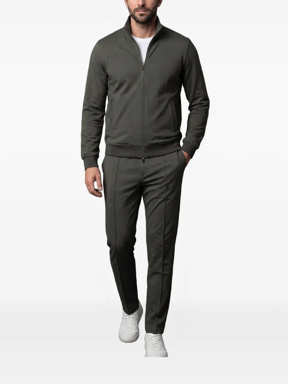 Moorer Crispinfeloa sweater met paspelzak en rits Groen