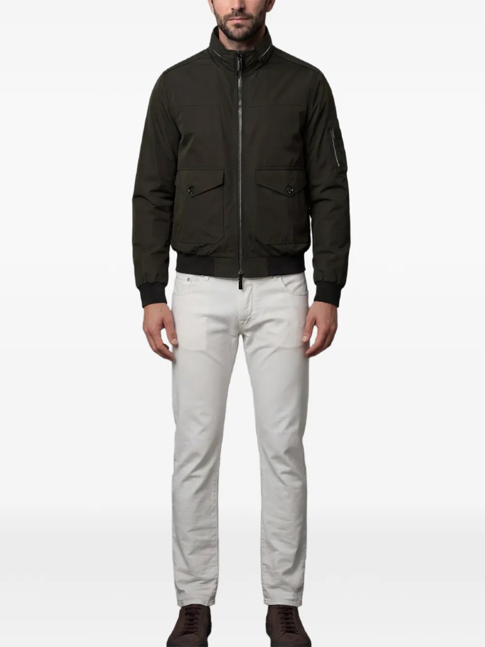  Moorer Aiden Patch-pocket Bomber Jacket - Green 
