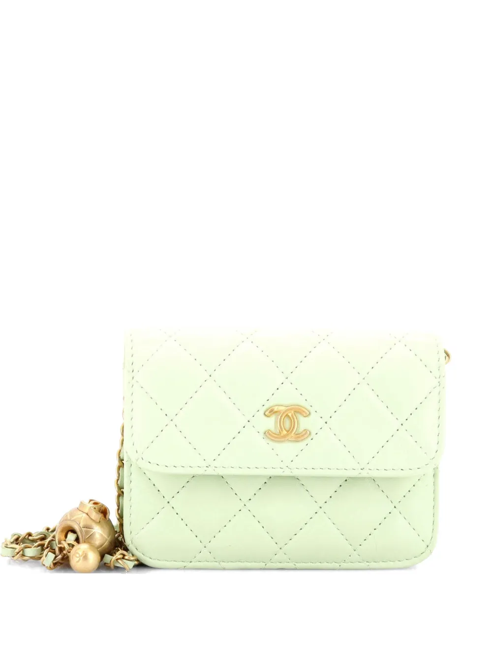 CHANEL Pre-Owned Pearl Crush Flap Clutch with Chain Quilted Lambskin Mini crossbody bag - Verde