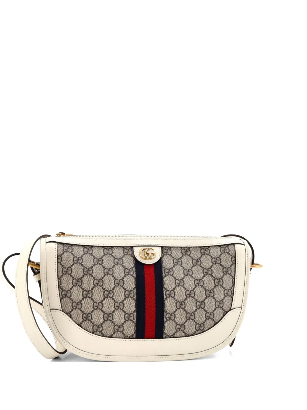 Gucci Pre-Owned Ophidia Curved Zip Shoulder Bag GG Coated Canvas with Leather Large crossbody bag - Bianco