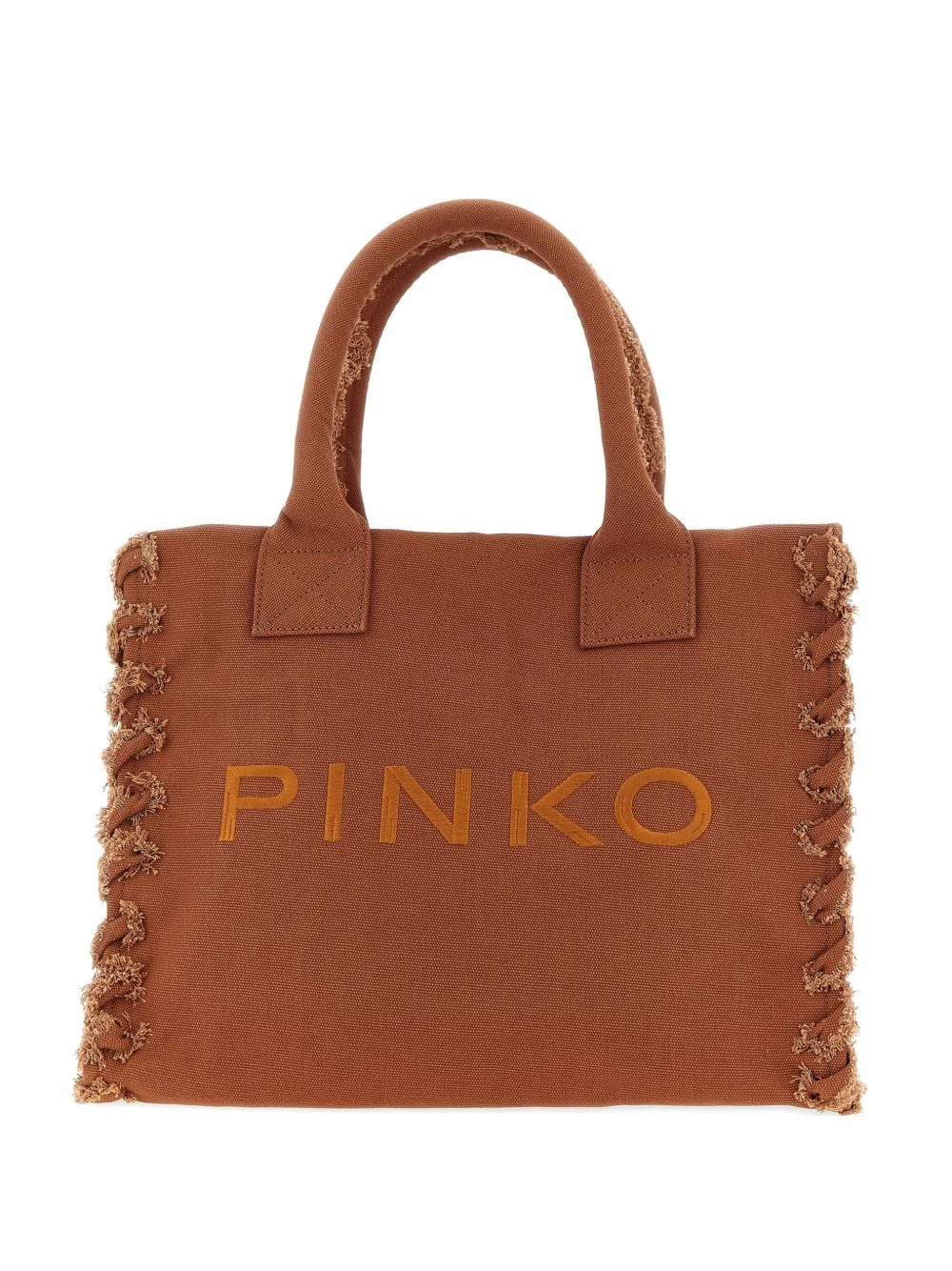 PINKO medium Beach frayed logo-embroidered tote bag - Braun