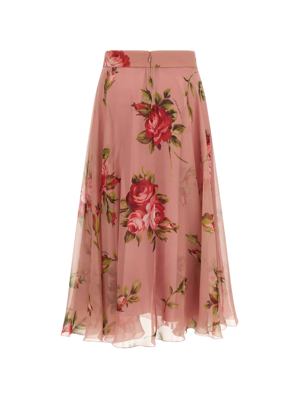  Dolce & Gabbana Rose-print Chiffon Midi Skirt - Pink 