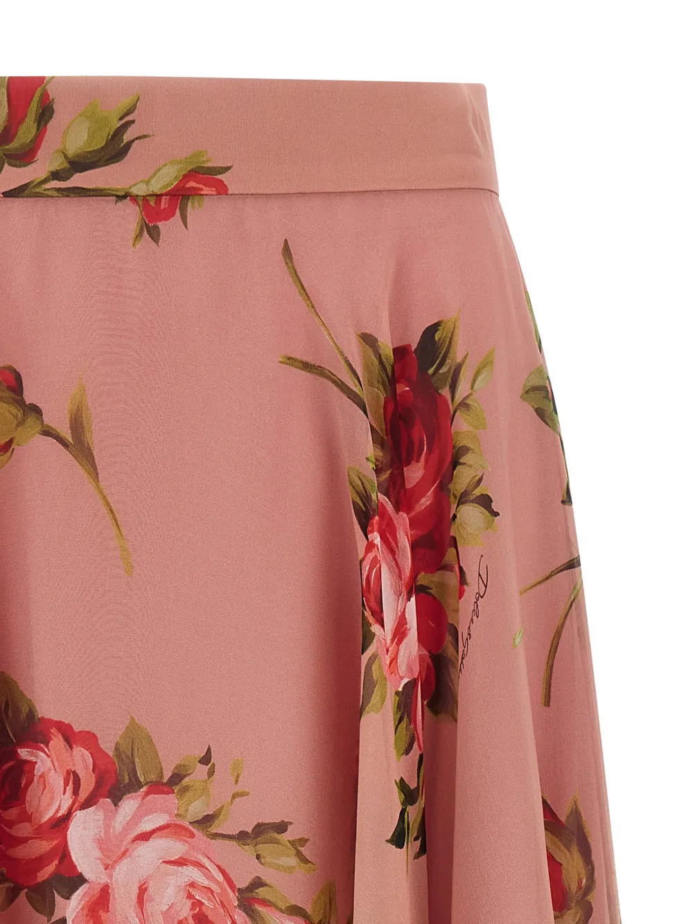  Dolce & Gabbana Rose-print Chiffon Midi Skirt - Pink 