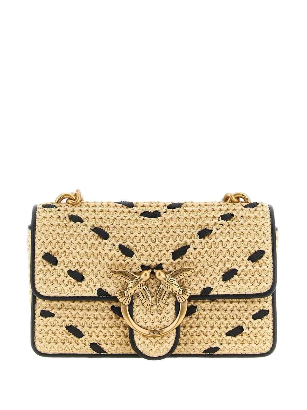 PINKO Love One Light chevron raffia small crossbody bag - Toni neutri