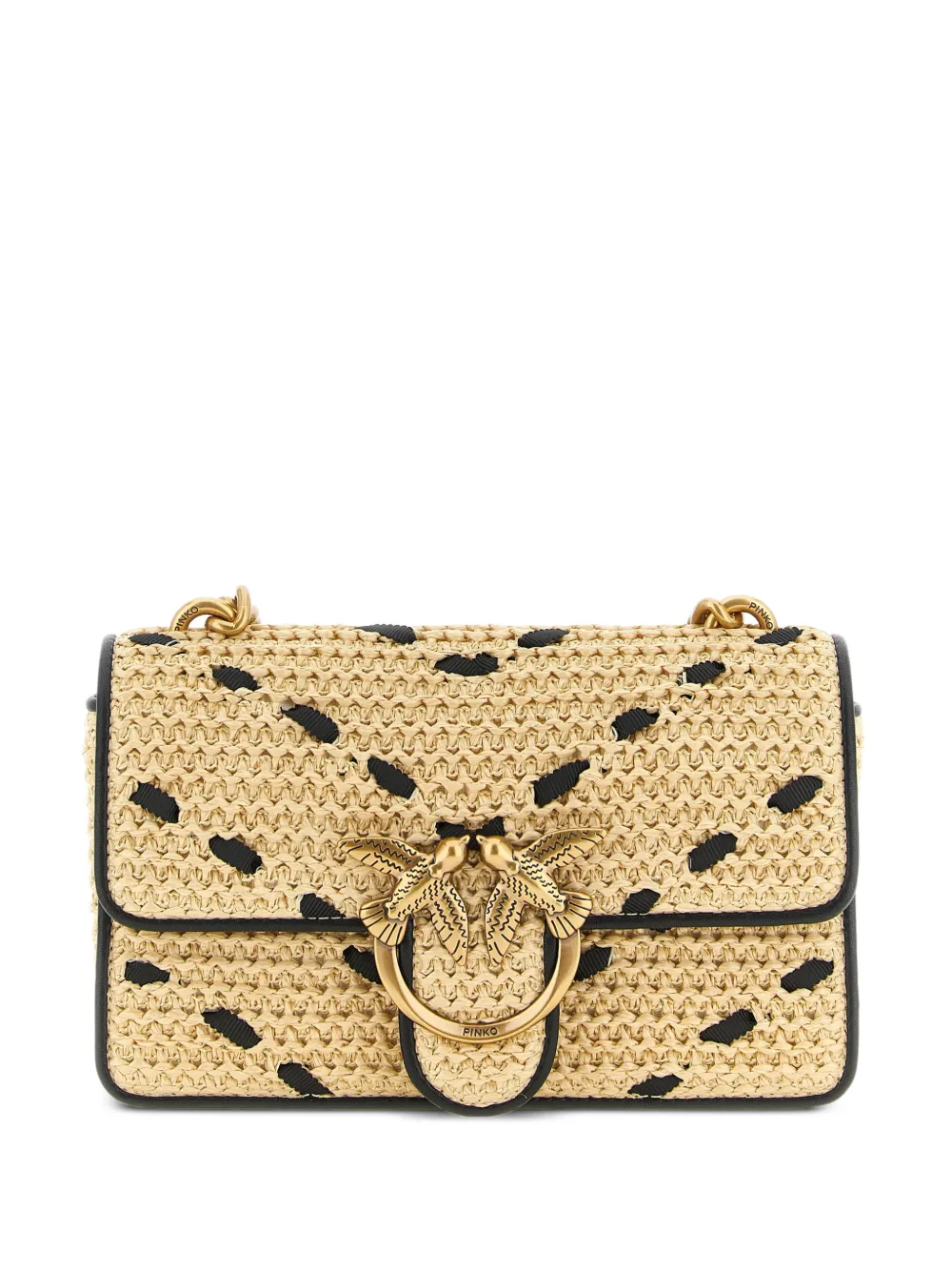 PINKO Love One Light chevron raffia small crossbody bag - Toni neutri