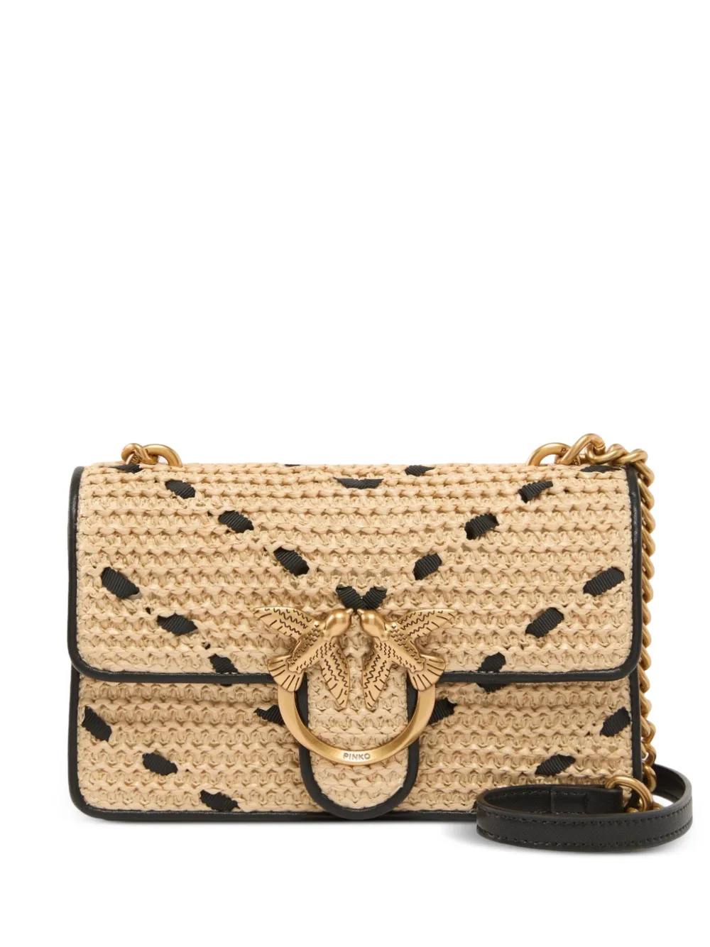 PINKO Love One Light chevron raffia small crossbody bag