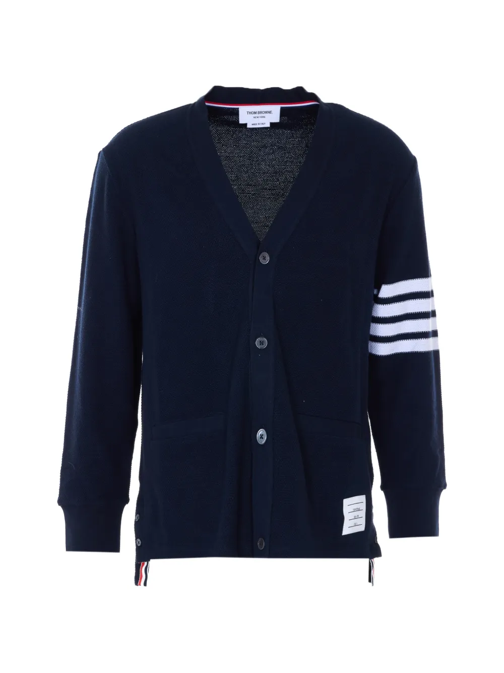 Thom Browne V-neck logo patch cardigan - Blu