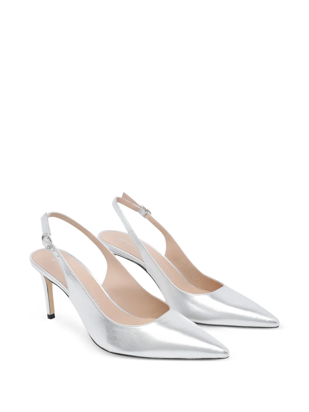  Stuart Weitzman Power 75 Buckle Slingback Pumps - Silver 