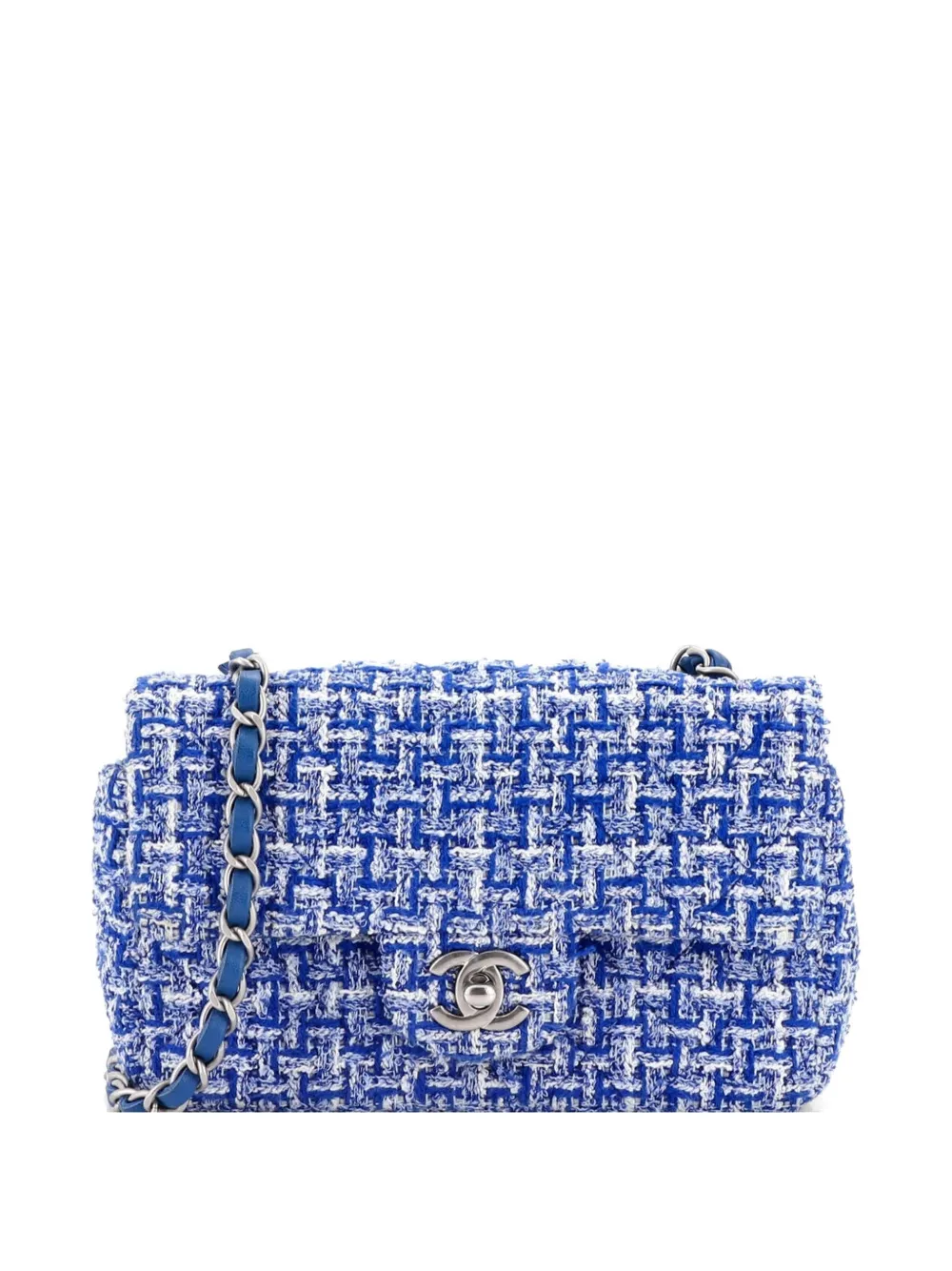 CHANEL Pre-Owned Classic Single Flap Bag Quilted Tweed Mini crossbody bag - Blu