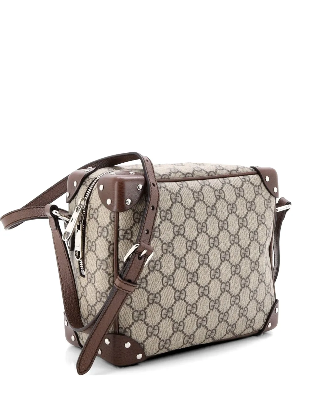 Gucci Pre-Owned Trunk Shoulder Bag GG Coated Canvas with Studded Leather crossbody bag - Brown