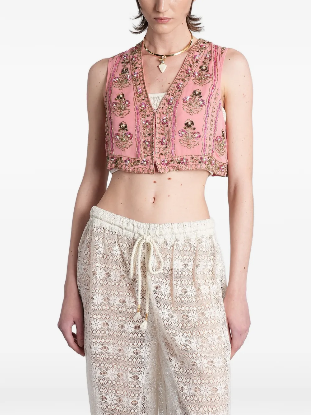 Antik Batik sequin-embellished embroidered waistcoat - Pink