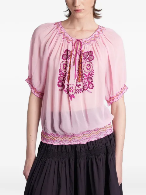 Antik Batik Delia embroidered smocked blouse