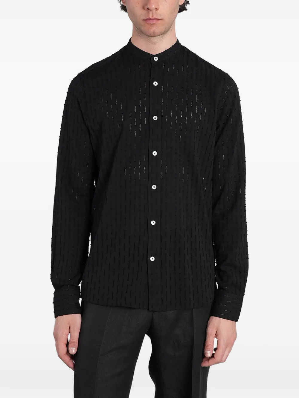 Tagliatore Cannes stripe-pattern band-collar shirt - Schwarz