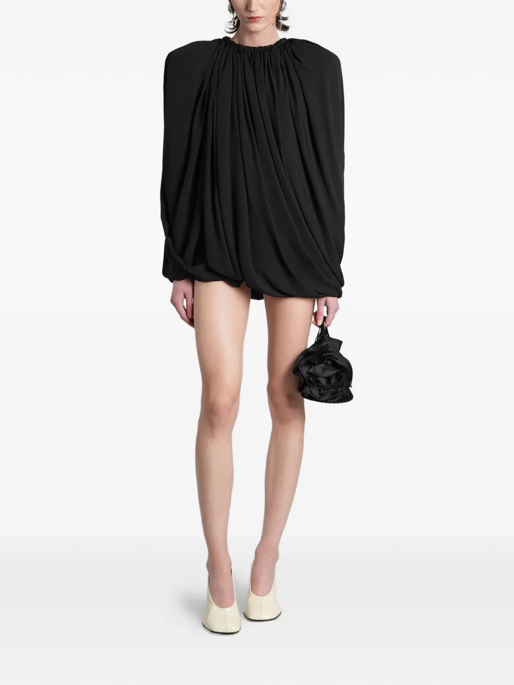 Magda Butrym draped padded-shoulder mini dress - Nero