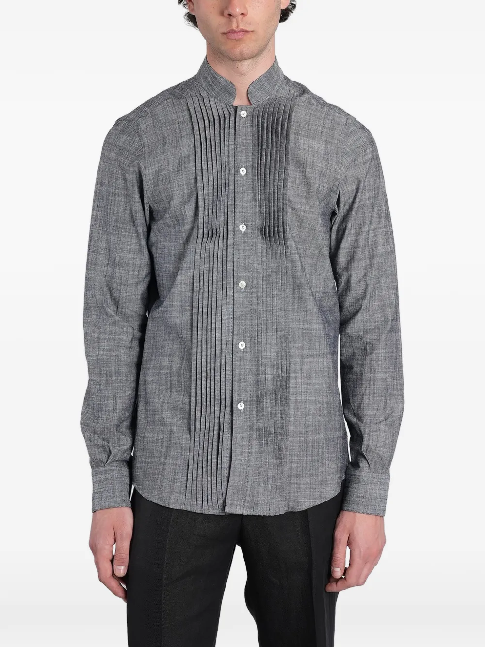 Tagliatore Ghandi pleated band-collar shirt - Grigio